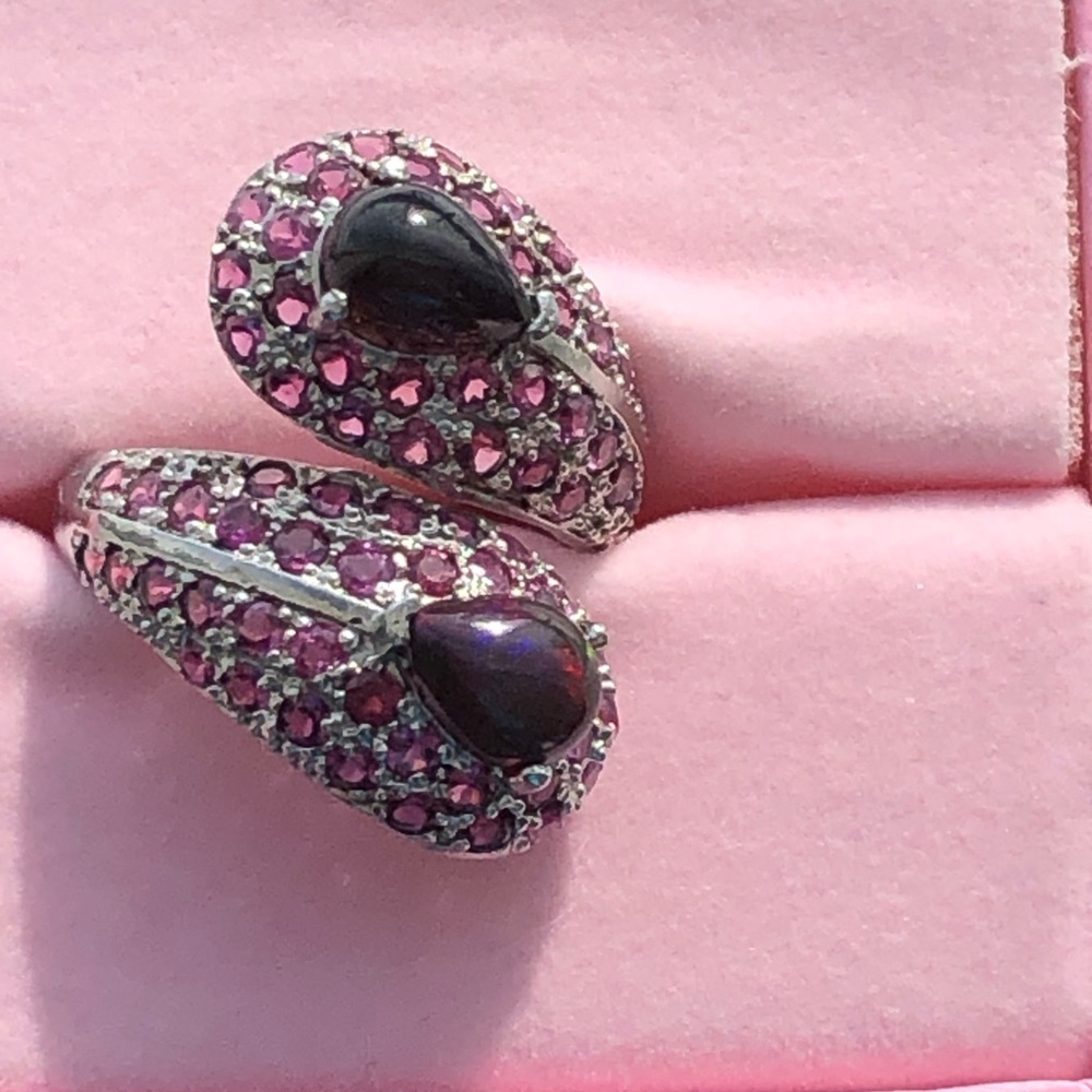 NWOT Sterling Silver Black Opal & Rhodolite Garnet Ring